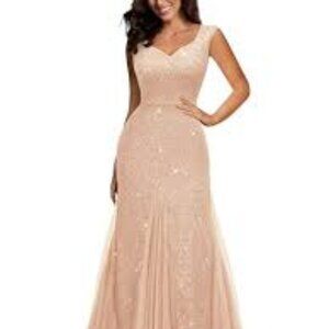 NWT Miusol Women's Elegant V Neck Sleeveless Sequin Lace Evening Party Dress